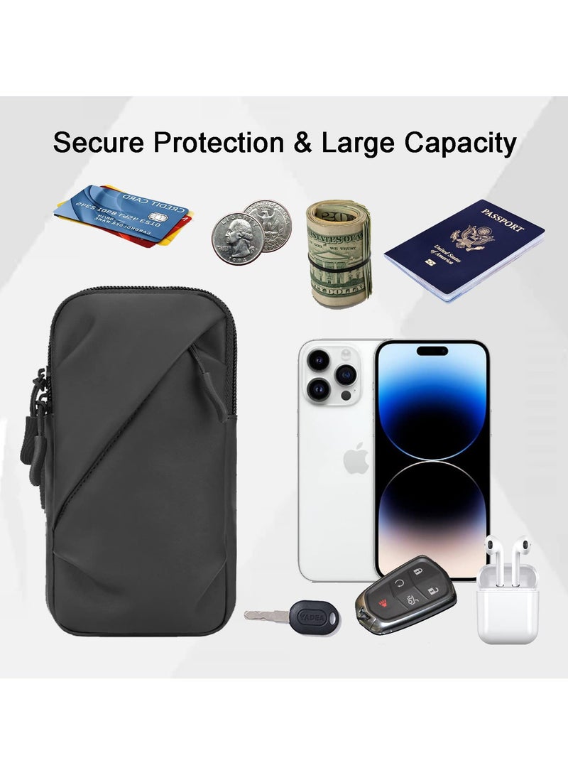 حامل الهاتف المحمول حزام الذراع ، حقيبة جلدية صغيرة مع حزام الذراع ، مناسبة لـ iPhone وجميع الهواتف ، تستخدم في الجري والمشي والمشي لمسافات طويلة وركوب الدراجات (بالإضافة إلى الحجم ، الأسود) - Image 4